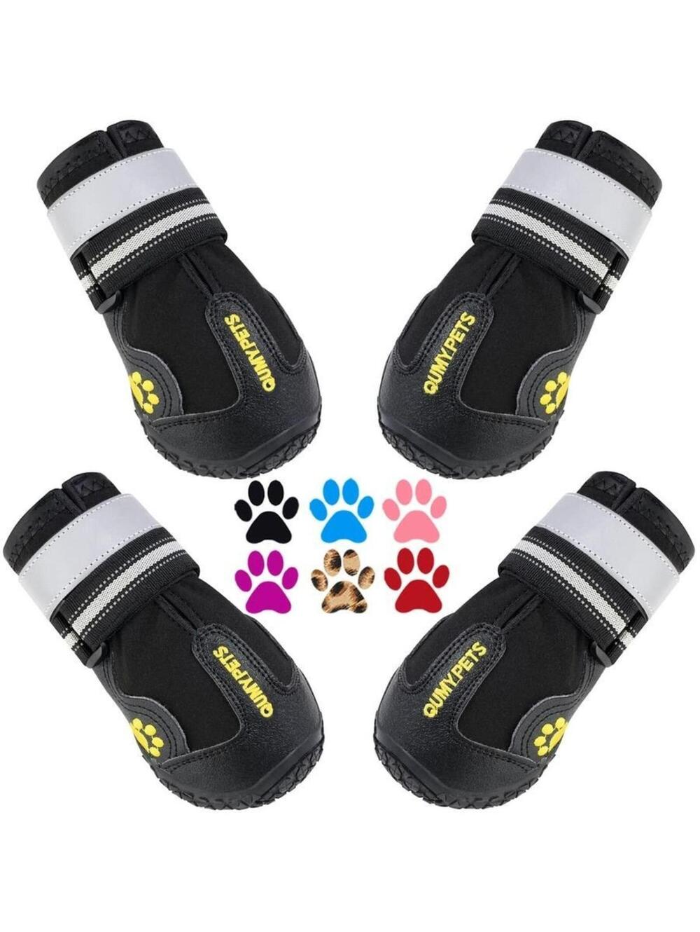 Qumy Pet Dog Blac Boots Shoes Paw Protection Size 2 Rugged Reflective Adjustable